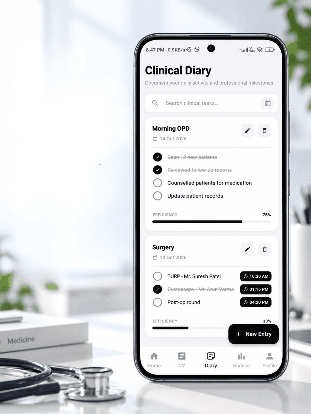 Clinical Diary & Daily Focus